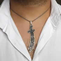 Gümüş Tasarım Zülfikar Kılıç Figürlü Oksitli Erkek Kolye takı