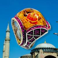 Gümüş Ayasofya Cami Model Otantik Firuze Taşlı Gümüş Erkek Yüzük