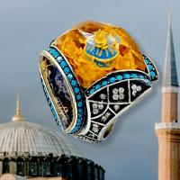 Gümüş Ayasofya Cami Model Otantik Firuze Taşlı Gümüş Erkek Yüzük