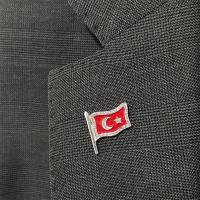 Gümüş Ayyıldız Bayrak Figürlü Erkek Bayan Rozet Yaka İğnesi