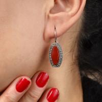 Gümüş Tasarım Akik Margazit Taşlı Sallamalı Model Bayan Küpe Takı