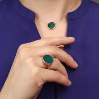 Gümüş Tasarım Akik Taşlı Bayan Kolye Yüzük Trend Set Takı