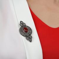 Gümüş Tasarım Akik Taşlı Bayan Yaka İğnesi Broş Takı