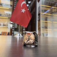 Gümüş Tasarım Ayyıldız bayrak süvari figürlü Erkek yüzük takı
