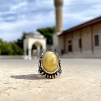 Gümüş Tasarım Damla Kehribar Taşlı Erkek Yüzük Takı