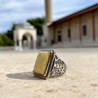 Gümüş Tasarım Damla Kehribar Taşlı Erkek Yüzük Takı