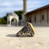 Gümüş Tasarım Damla Kehribar Taşlı Erkek Yüzük Takı