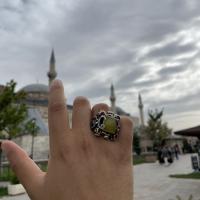 Gümüş Tasarım Damla Kehribar Taşlı Otantik erkek Yüzük Takı