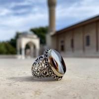 Gümüş Tasarım Doğal Yemen Akik Taşlı Erkek Yüzük Takı