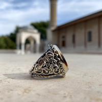 Gümüş Tasarım Doğal Yemen Akik Taşlı Erkek Yüzük Takı