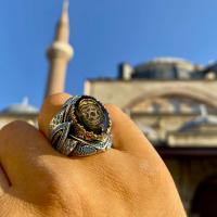 Firuze Taşlı Süleyman Mührü Yazılı Gümüş Yüzük