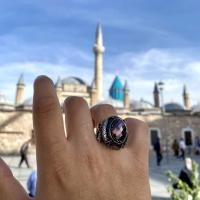 Gümüş Tasarım Granat Garnet Taşlı Trend Erkek Yüzük Takı
