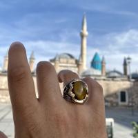 Gümüş Tasarım Kaplangözü Taşlı Trend Erkek Yüzük Takı
