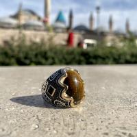 Gümüş Tasarım Kaplangözü Taşlı Trend Erkek Yüzük Takı