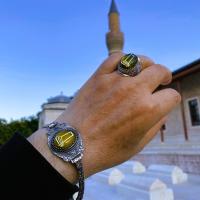 Gümüş Tasarım Kehribar Taşlı Mevlana Sikke Bileklik 