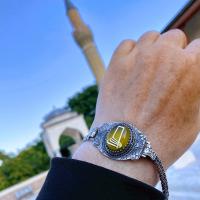 Gümüş Tasarım Kehribar Taşlı Mevlana Sikke Bileklik 