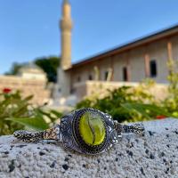 Gümüş Tasarım Kehribar Taşlı Mevlana Sikke Bileklik 