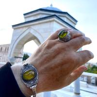 Gümüş Tasarım Kehribar Taşlı Mim Bileklik