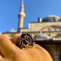 Kehribar Taşlı Hiç Yazılı Gümüş Yüzük