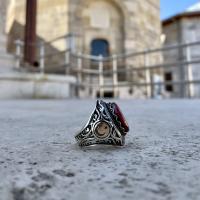 Kehribar Taşlı Süleyman Mührü Gümüş Yüzük