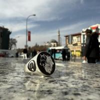 Gümüş Tasarım Kurt Bayrak Üç Hilal Figürlü Erkek Yüzük Takı