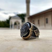Gümüş Tasarım La Galiballah yazılı Erkek Yüzük Takı