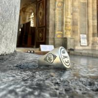 Gümüş Tasarım Mührü Şerif Allah Muhammet yazılı Erkek Yüzük Takı