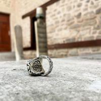 Gümüş Tasarım Ölüm Var yazılı mavi mineli Model Erkek Yüzük Takı