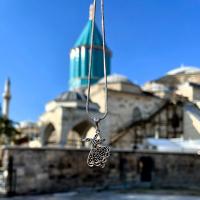 Gümüş Tasarım Semazen Derviş Mevlana Figürlü Bayan Kolye Takı