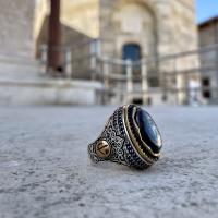 Gümüş Tasarım Taşlı Elif Vav harfli Dua Yazılı Erkek Yüzük Takı