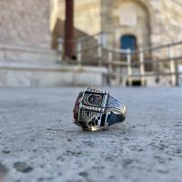 Gümüş Tasarım Taşlı Hiç Dua Yazılı Erkek Yüzük Takı