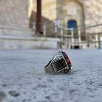 Gümüş Tasarım Taşlı Hiç Dua Yazılı Erkek Yüzük Takı
