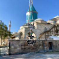 Gümüş Tasarım Taşlı Semazen Derviş Mevlana Figürlü Bayan Kolye Takı