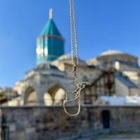 Gümüş Tasarım Taşlı Semazen Derviş Mevlana Figürlü Bayan Kolye Takı