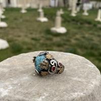 Gümüş Tasarım Turkuaz Firuze Taşlı Otantik erkek Yüzük Takı