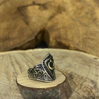 Gümüş Tasarım Zirkon Taşlı Ayyıldız Model Erkek Zihgir Yüzük Takı