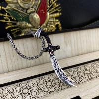 Gümüş Tasarım Zülfikar Kılıç Figürlü Taşlı Erkek Kolye Takı