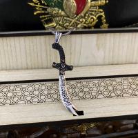 Gümüş Tasarım Zülfikar Kılıç Figürlü Taşlı Erkek Kolye Takı