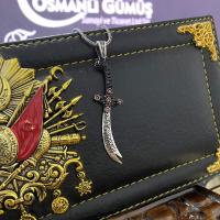 Gümüş Tasarım Zülfikar Kılıç Figürlü Taşlı Erkek Kolye Takı