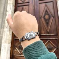 Gümüş Tasarım taşlı Buda Geçer Yahu yazılı trend erkek bileklik takı