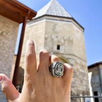 Gümüş Tasarım turkuaz firuze Taşlı,dualı Otantik Hiç Yüzük Takı
