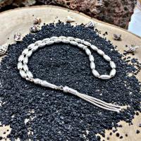 Gümüş Üç Püsküllü Arpa Kesim Tesbih