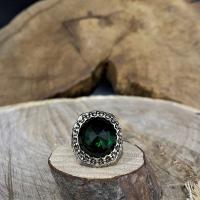 Gümüş Yeşil Zirkon Taşlı Kubbe Model Erkek Yüzük Takı