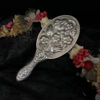 925 Ayar gümüş el yapımı Hediyelik Çiçek Lale Motifli Desenli Model bayan El çanta Aynası