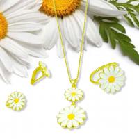 925 ayar Gümüş Tasarım altın kaplamalı papatya çiçek model trend bayan üçlü takı set