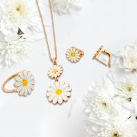 925 ayar Gümüş Tasarım roz kaplamalı papatya çiçek model trend bayan üçlü takı set