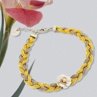 925 ayar Gümüş çiçekli örgülü İnce Trend üçrenkli model Rosegold Bayan bileklik