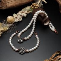 925 ayar Gümüş özel tasarım bayan elmas model zirkon taşlı roz kaplamalı doğal beyaz inci aksesuar bileklik gerdanlık kolye set