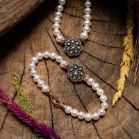 925 ayar Gümüş özel tasarım bayan elmas model zirkon taşlı roz kaplamalı doğal beyaz inci aksesuar bileklik gerdanlık kolye set