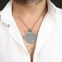 Gümüş Tasarım Mutluluk ve Zenginlik Tılsımı Yazılı Dualı Madalyon Trend Erkek Kolye Takı